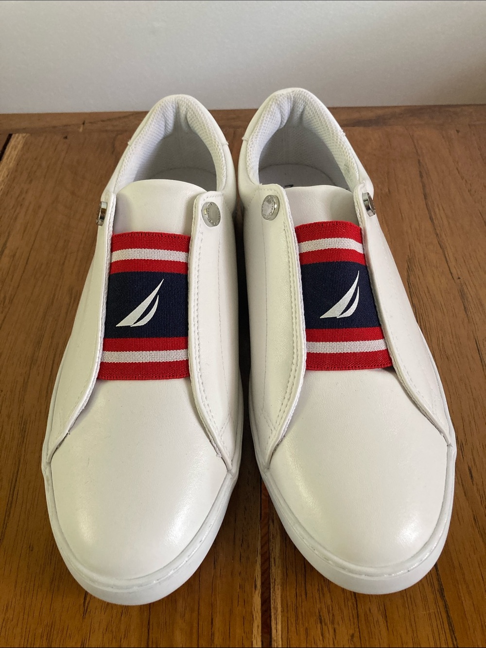 Nautica White Slip-On Sneakers with Red & Navy Elastic